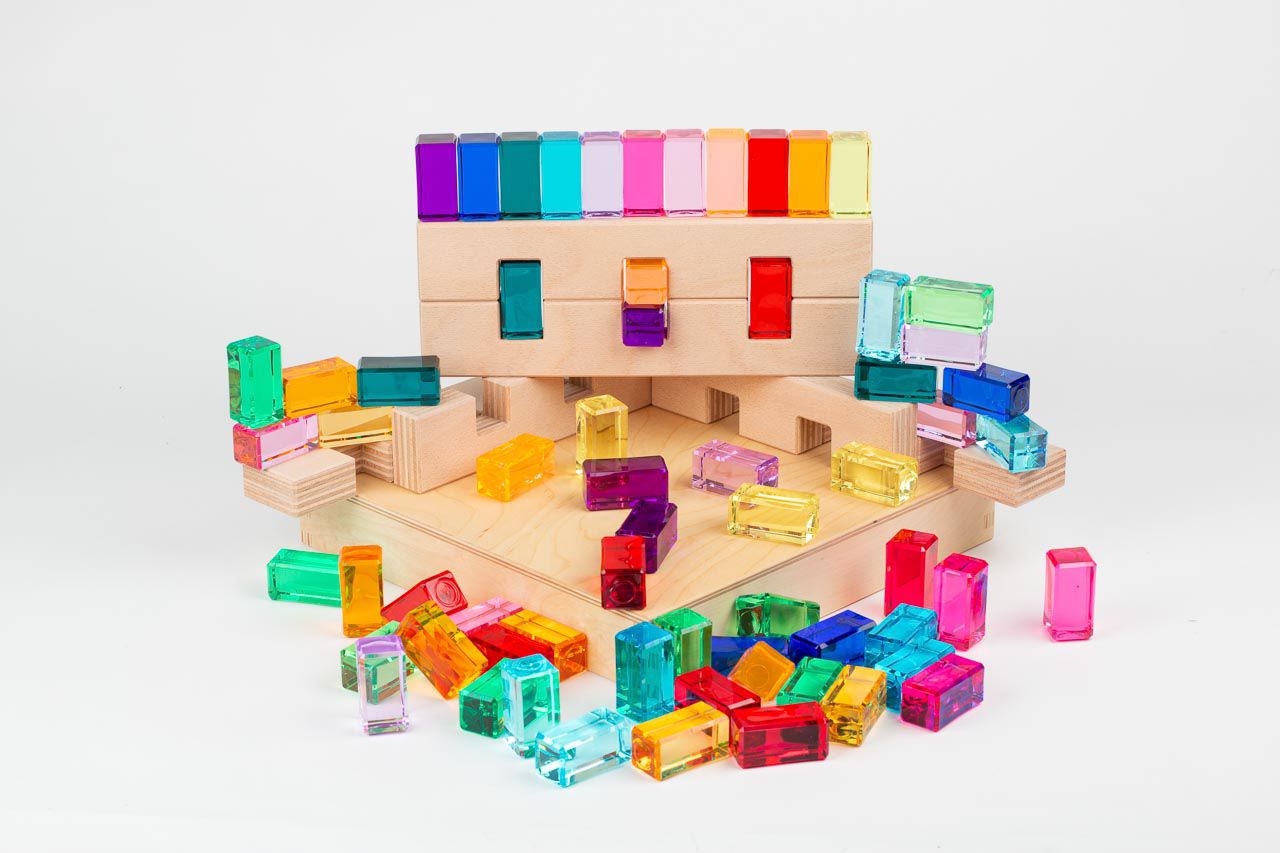 Regenbogensteine-Set mit Holzkiste 64-tlg.