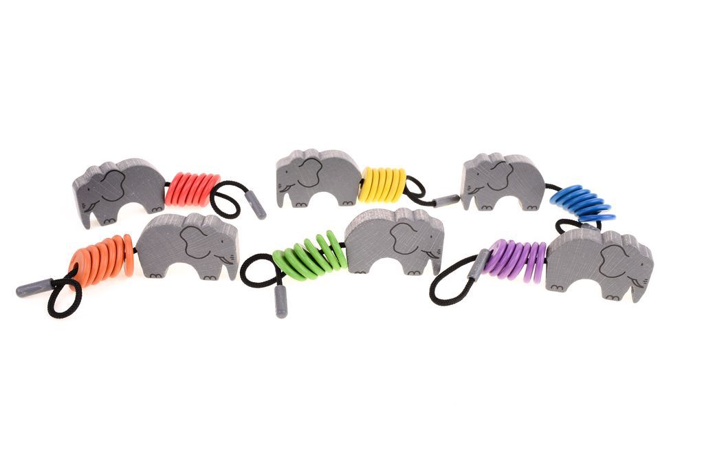 olifu Fädelelefant, 6er-Pack im Samtbeutel