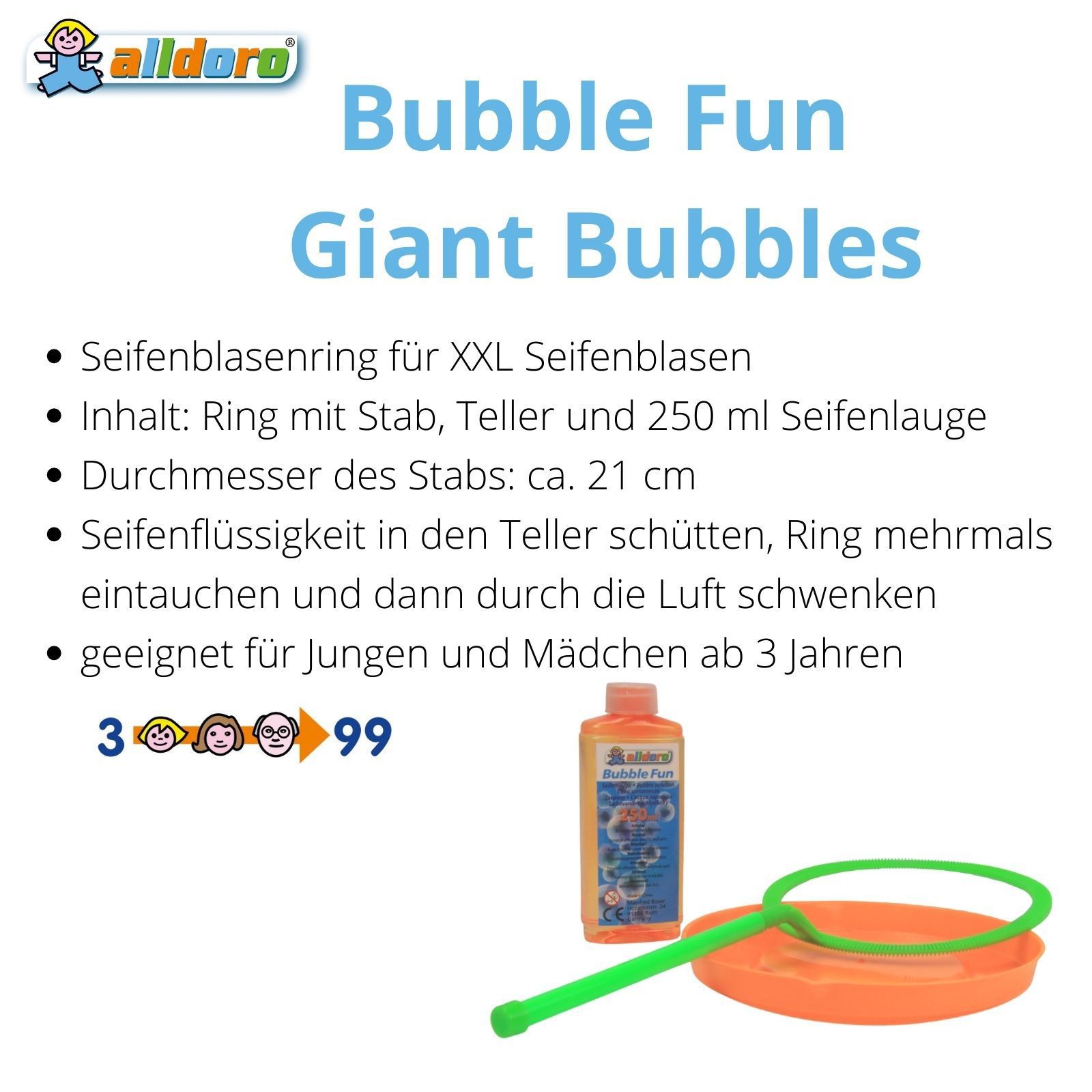 Gigant Seifenblasen Set mit 250ml Seifenlauge