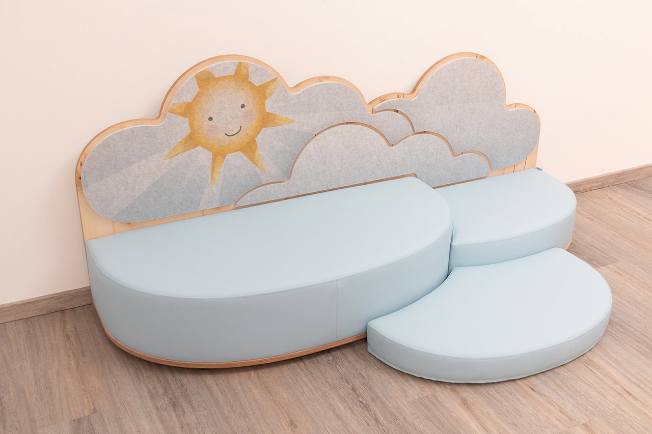 Akustiksofa Sonne mit 2 Ebenen rechts + Bodenmatte rechts