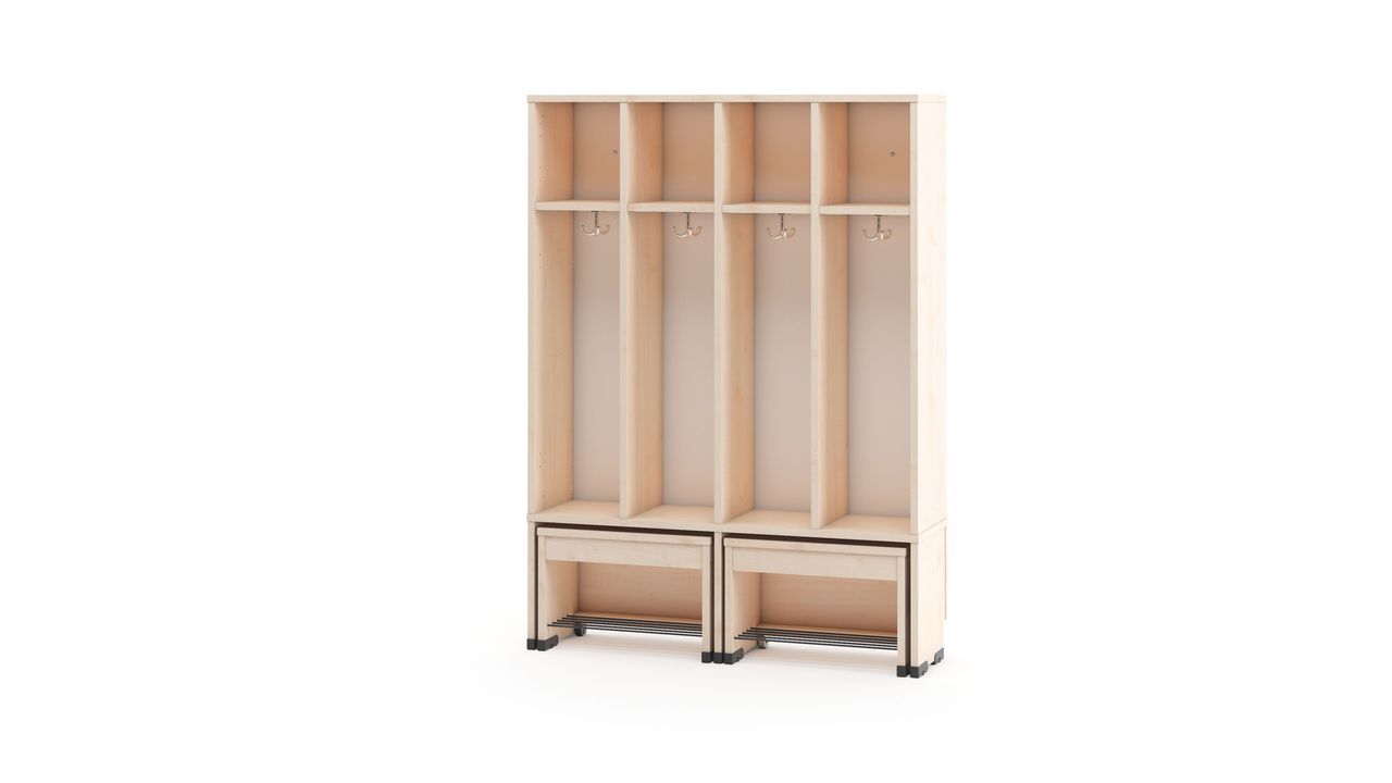 Garderobenschrank 4er mit Türen und Sitzbank 35cm