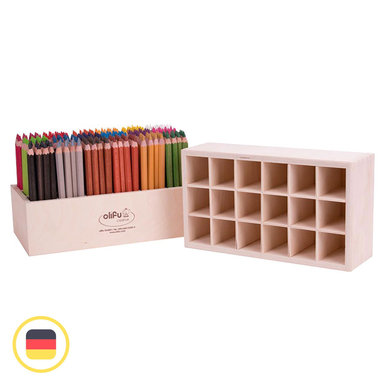 olifu creative Holzbox für 288 Stifte, 18 Fächer