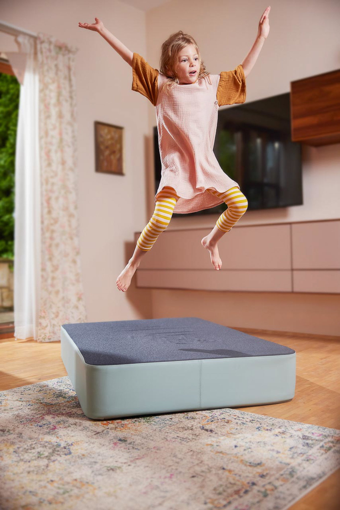 olifu Hüpfpolster S, Indoor, braun-blau/cotton