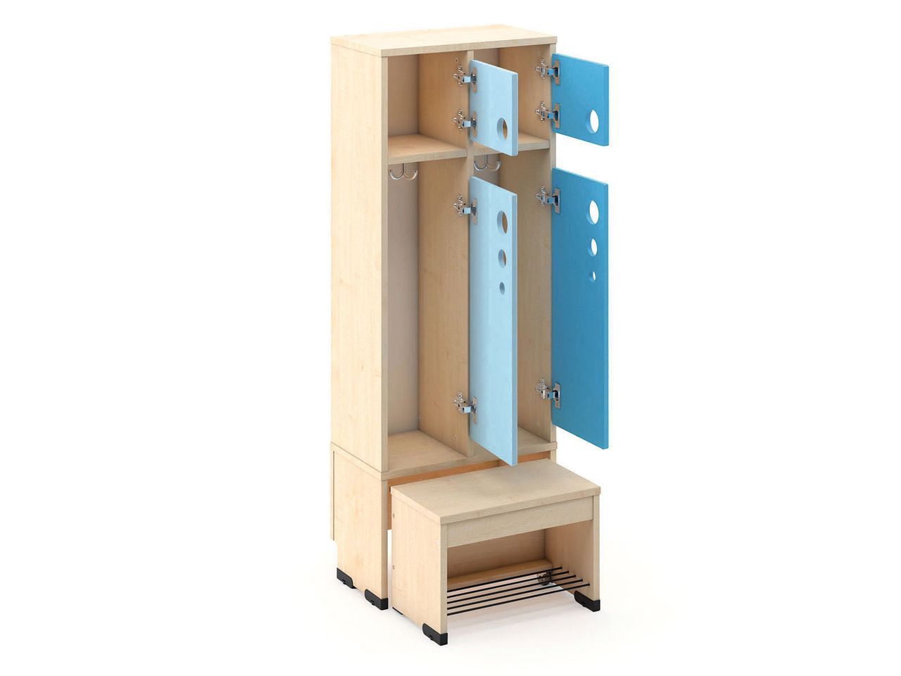 Garderobenschrank 2er mit Türen und Sitzbank 26cm