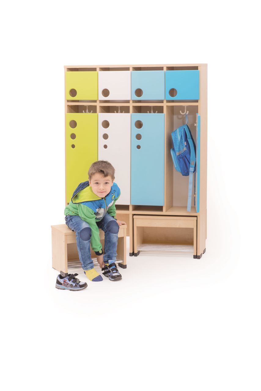 Garderobenschrank 4er mit Türen und Sitzbank 35cm
