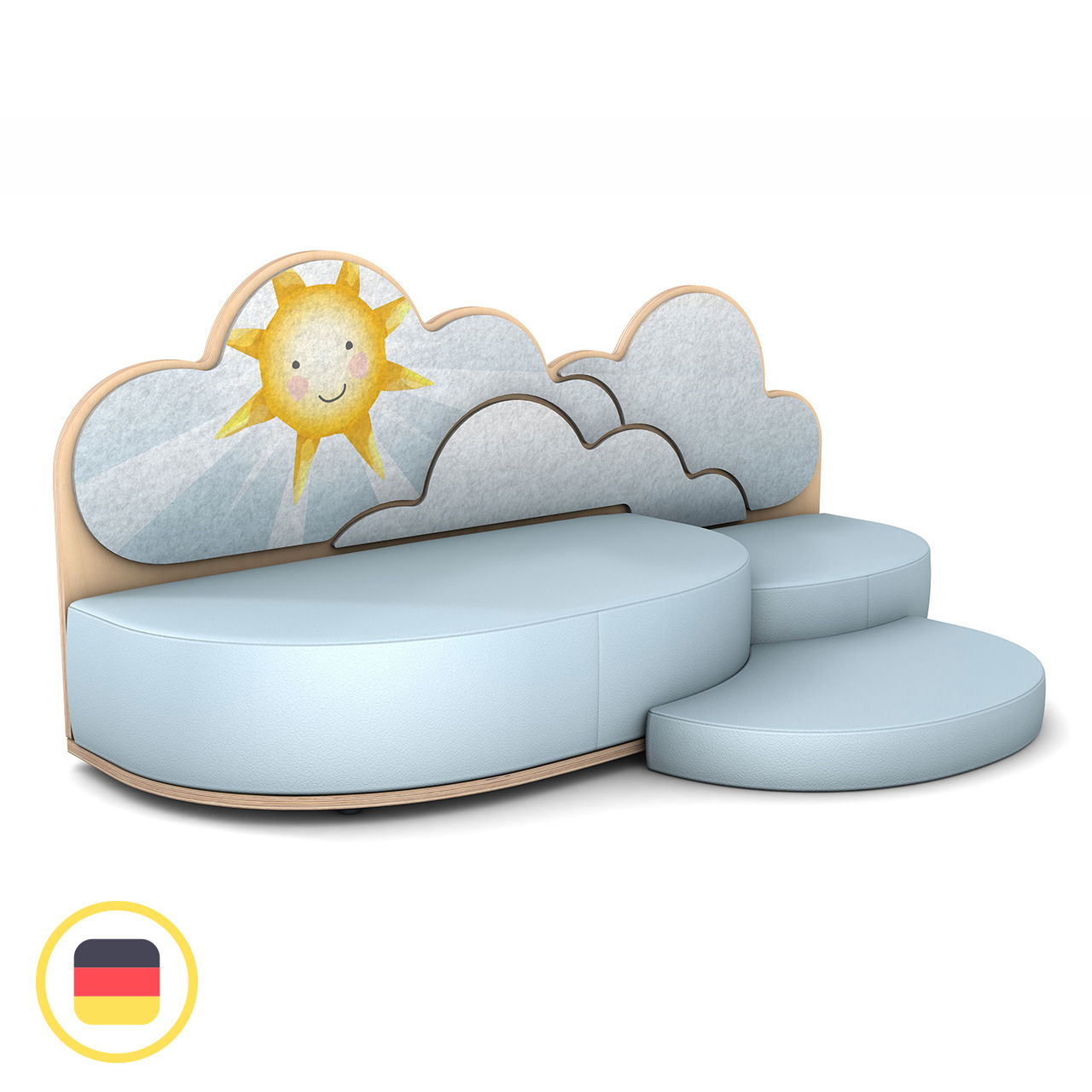 Akustiksofa Sonne mit 2 Ebenen rechts + Bodenmatte rechts