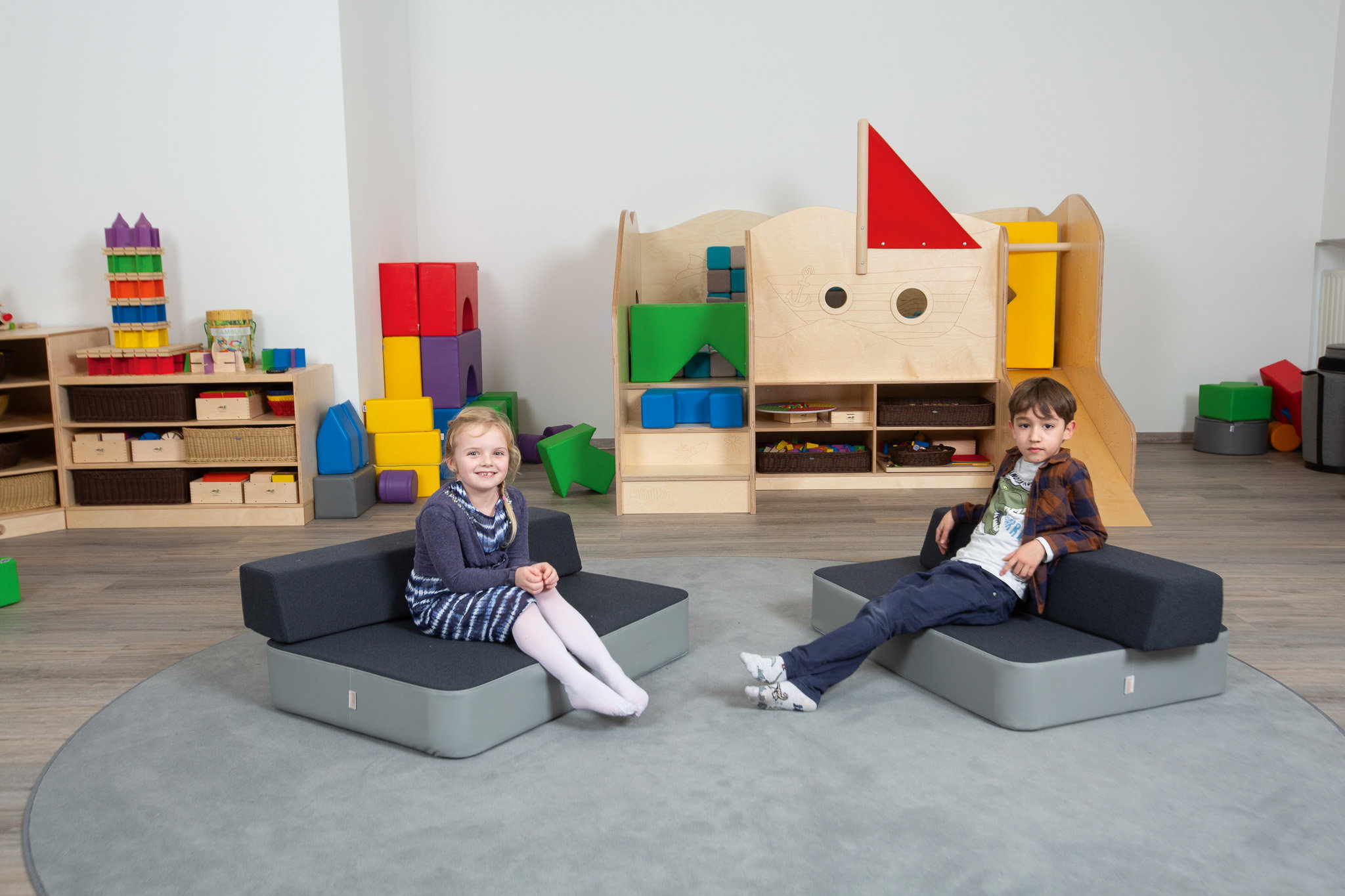 olifu Hüpfpolster S, Indoor, braun-blau/cotton