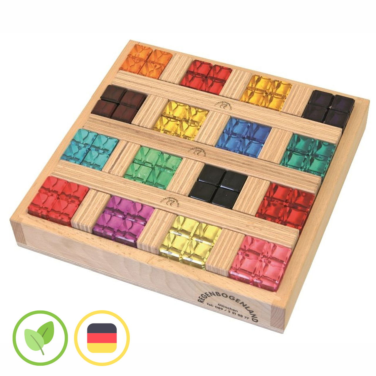 Regenbogensteine-Set mit Holzkiste 64-tlg.