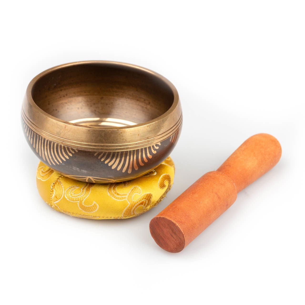 Klangschale Blume des Lebens gold, Ø 10,2 cm, inkl. Schlägel und Kissen