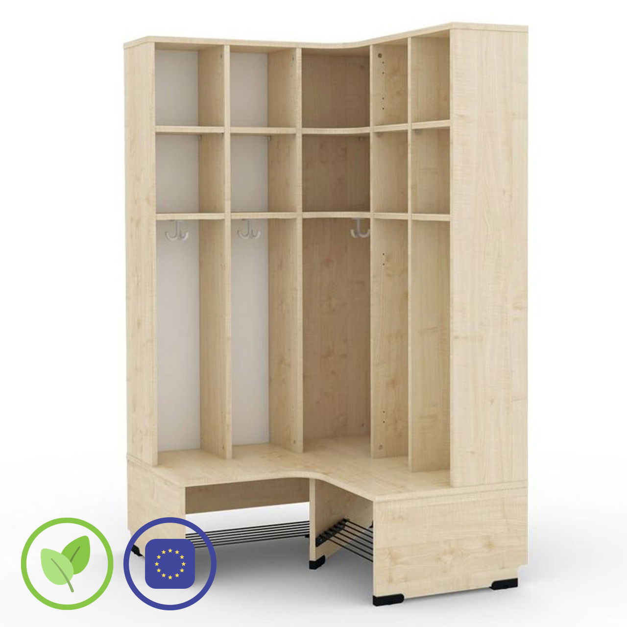 5er Maxi Eckgarderobe mit Extrafach ohne Türen