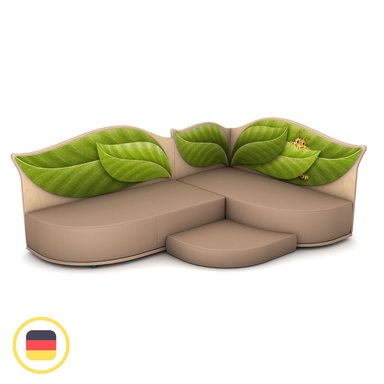 Akustiksofa Raupe Anstellsofa links + Sofa mit Armteil links+ Bodenmatte links