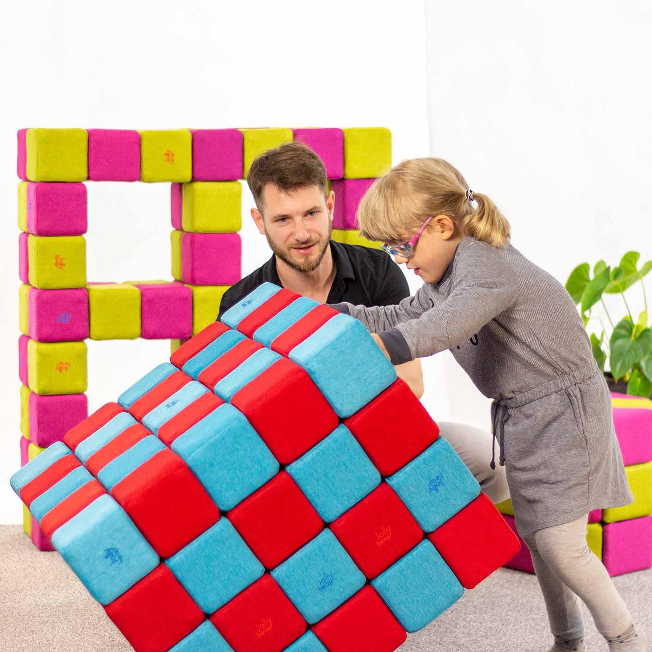 JollyHeap Magnetbausteine 100er Pack, rot/blau