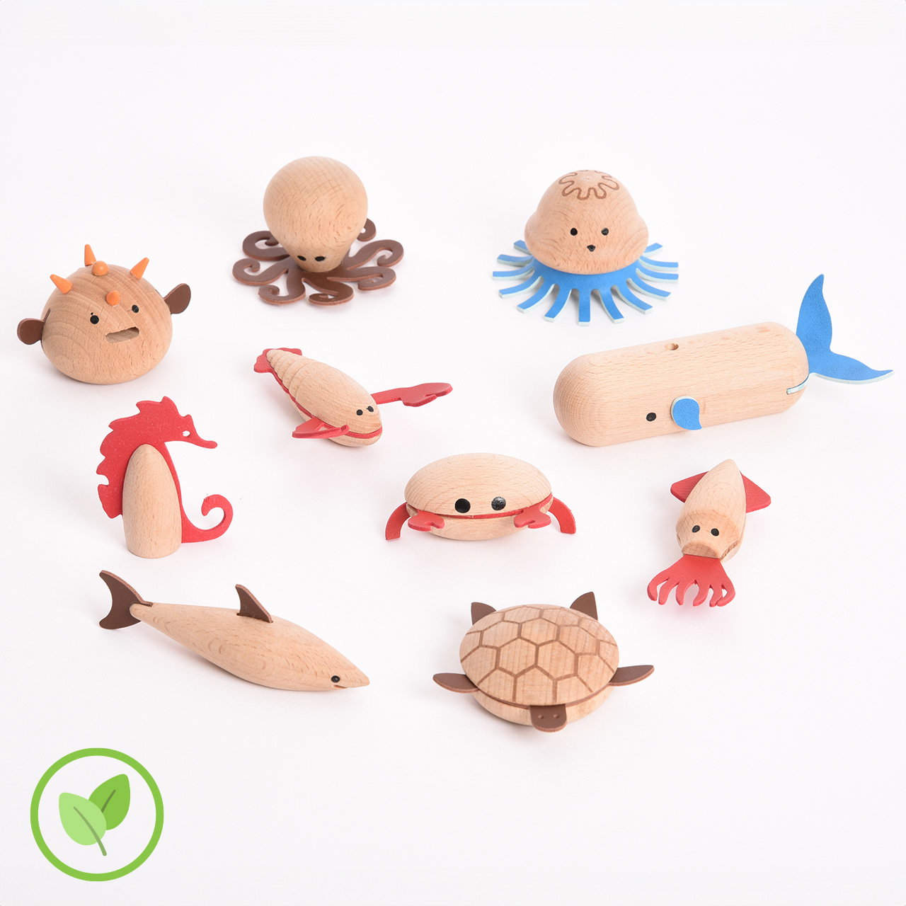 Meerestiere aus Holz, 10 tlg