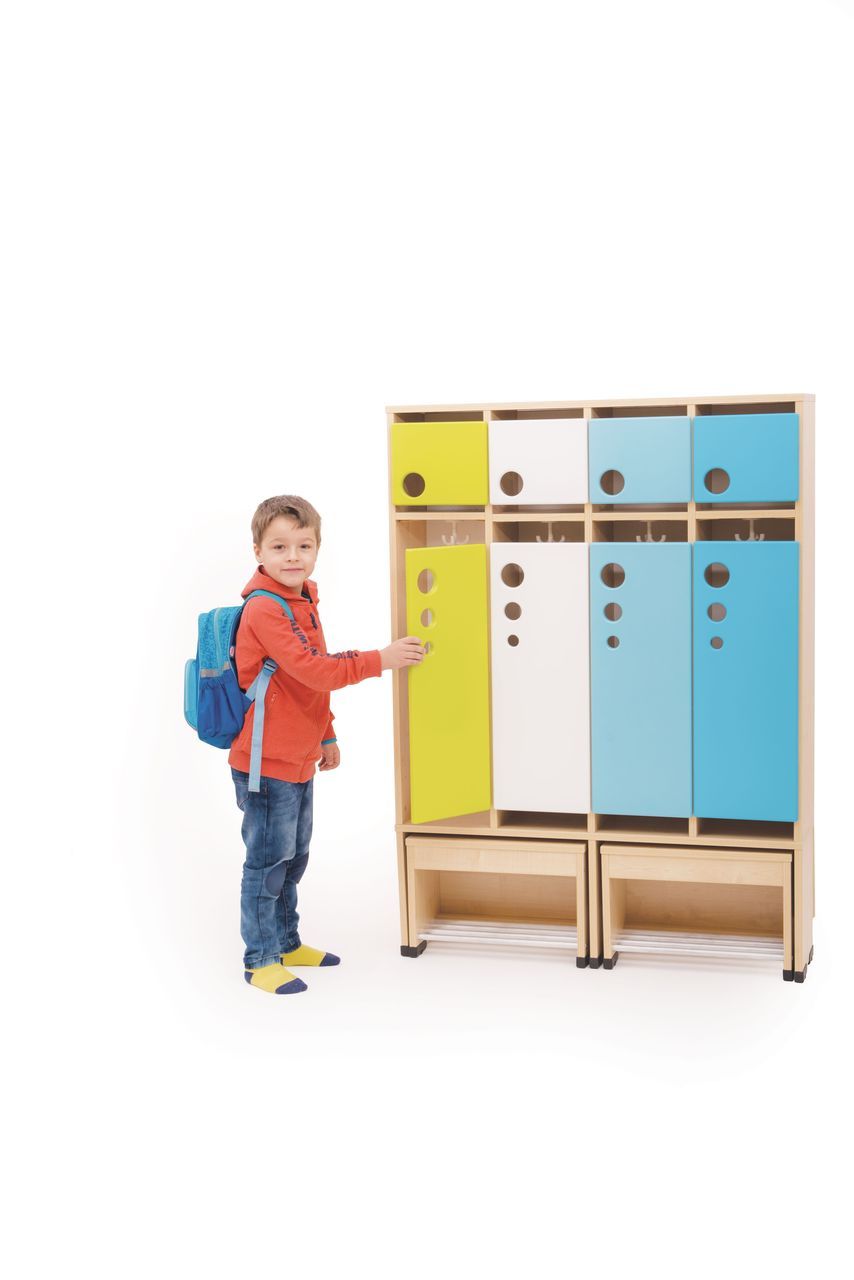 Garderobenschrank 4er mit Türen und Sitzbank 26cm