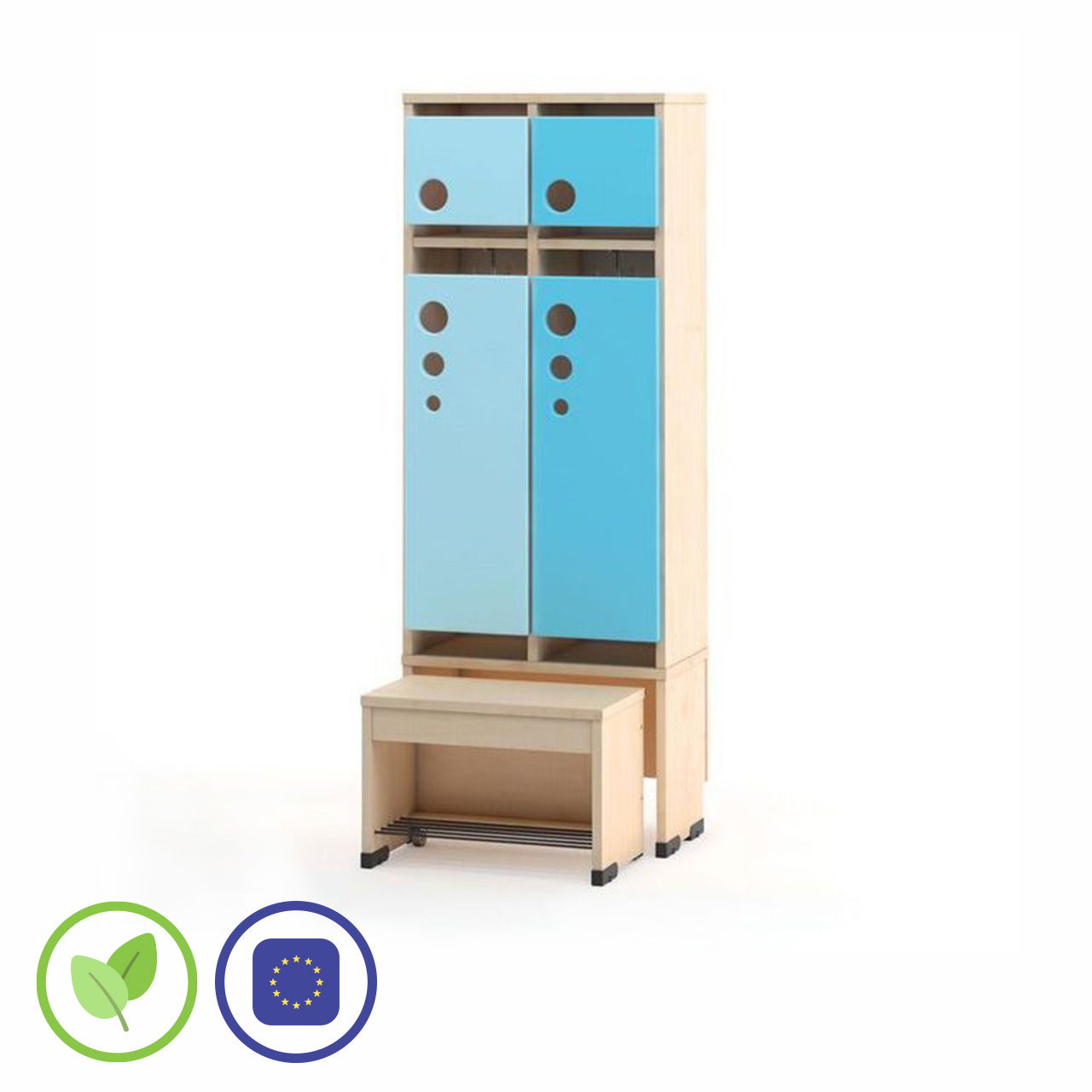 Garderobenschrank 2er mit Türen und Sitzbank 26cm