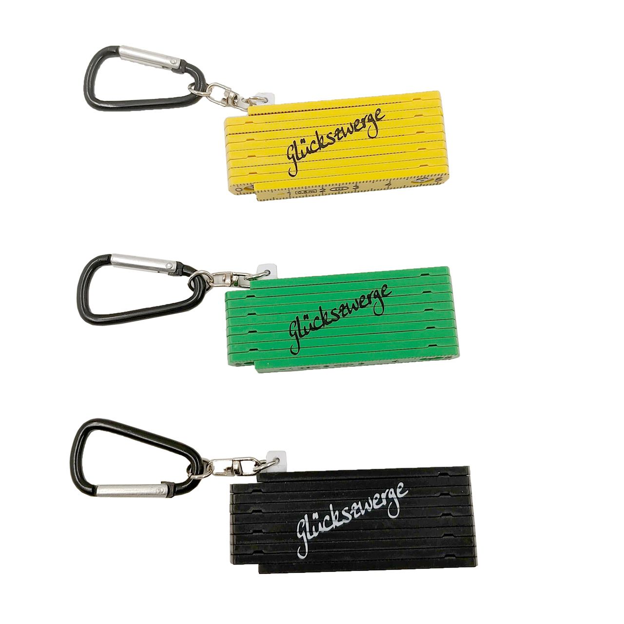 Schlüsselanhänger-Zollstock mit Karabiner, Länge 0,5 cm, 3 versch. Fb.
