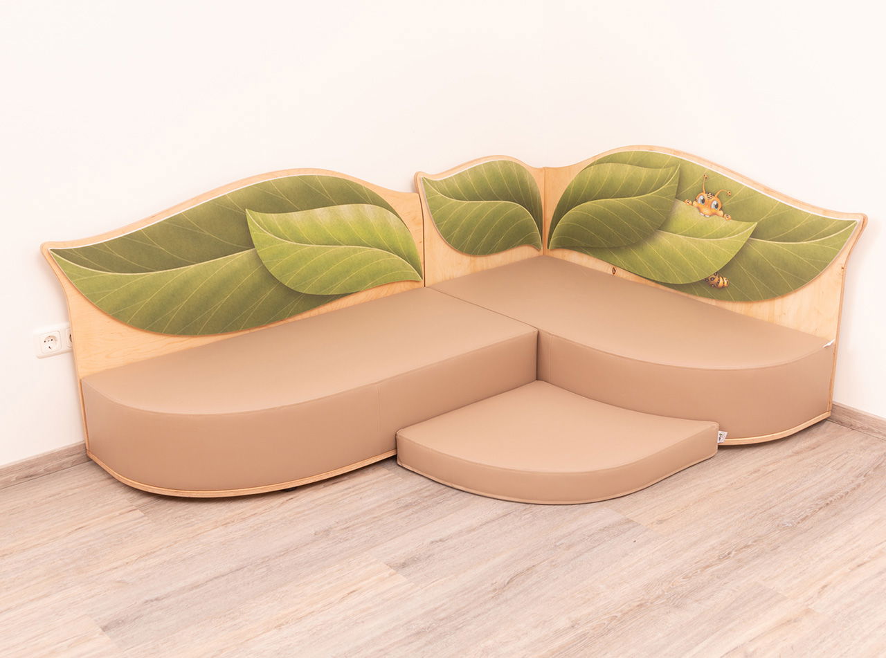 Akustiksofa Raupe Anstellsofa links + Sofa mit Armteil links+ Bodenmatte links