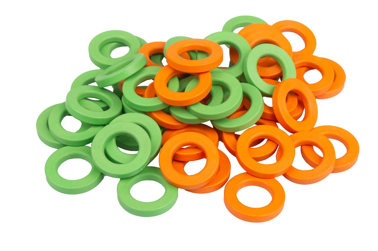 Spielsteine für olifu Akustik 4 in einer Reihe, grün/orange, 50er Pack