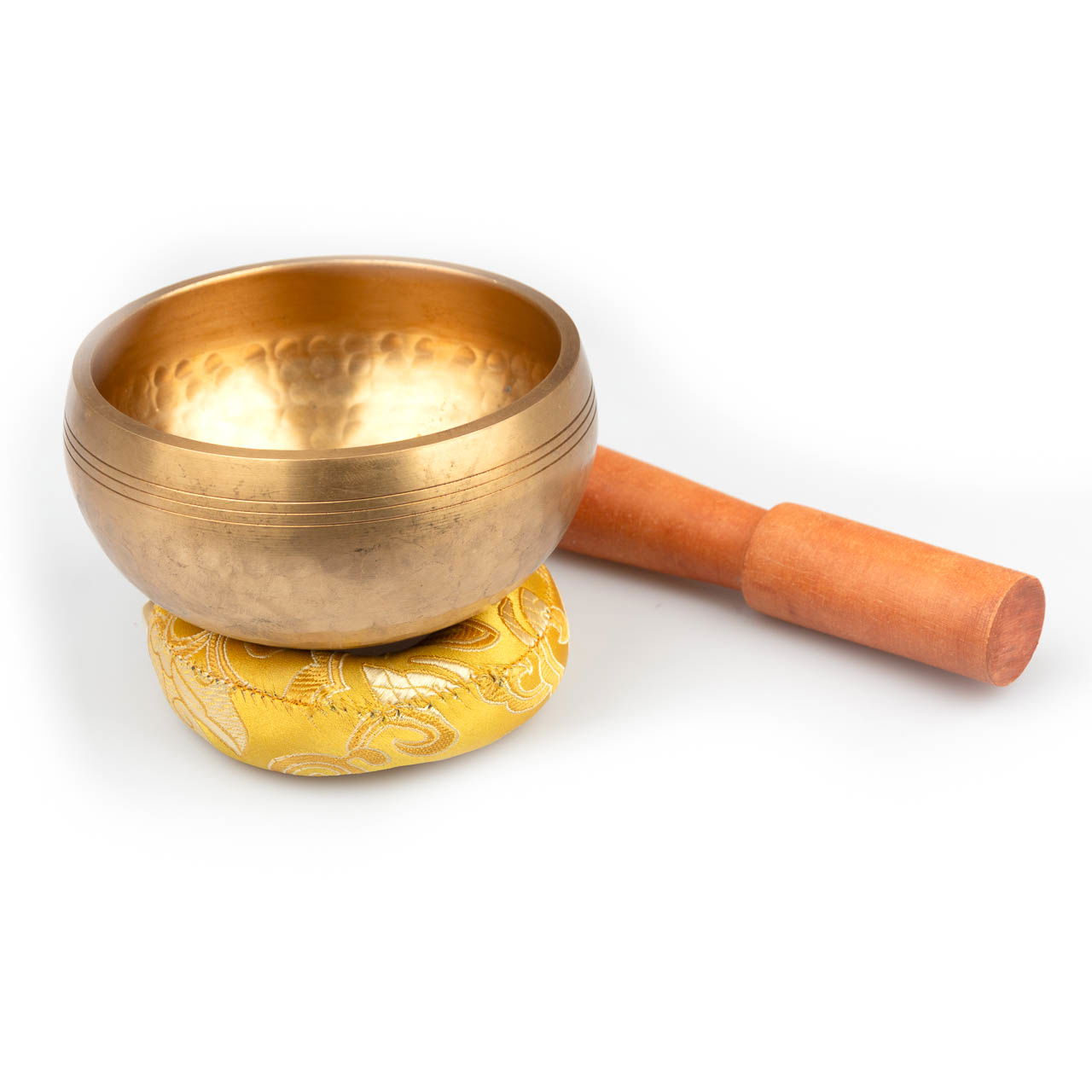 Klangschale Hammerschlag gold, Ø 10,2 cm, inkl. Schlägel und Kissen