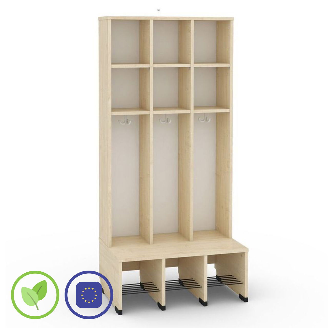 3er Maxi Garderobe mit Extrafach ohne Türen